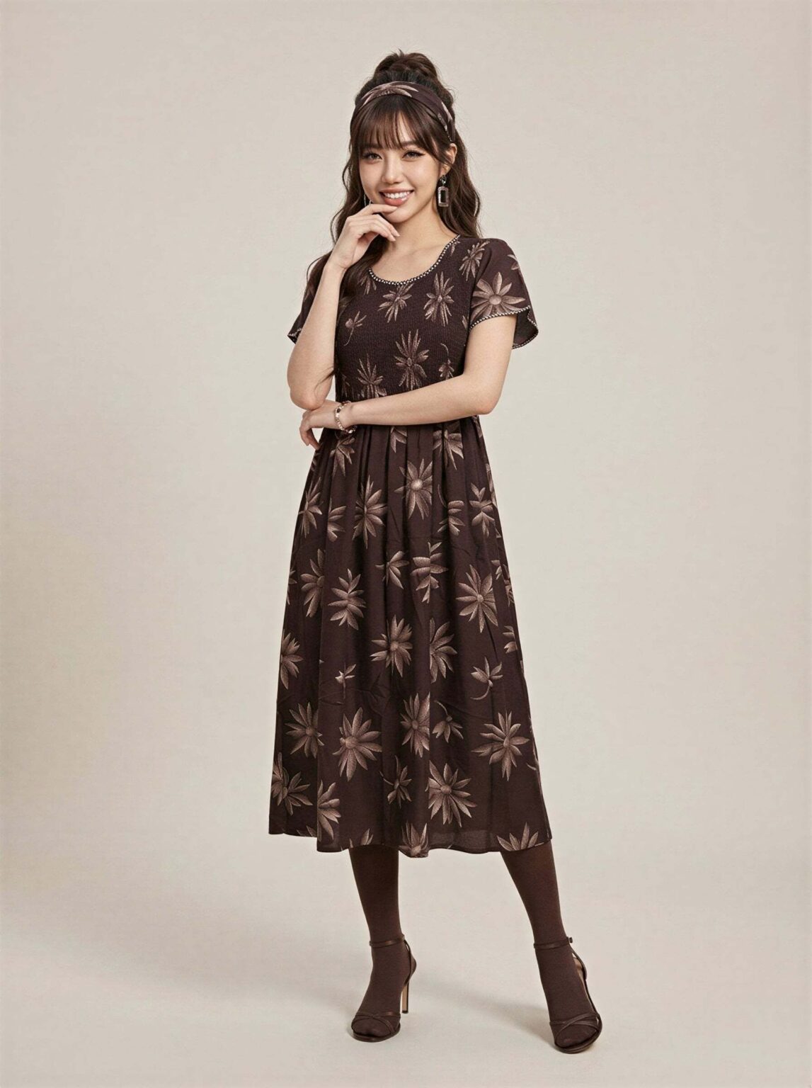 Aster Smocked Midi Nighty in Roasted Cocoa, photo 1