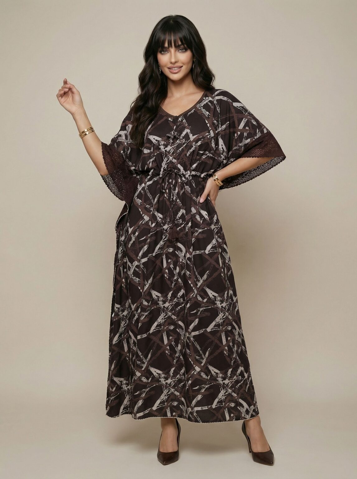 Brushstroke Kaftan Nighty in Moonlit Black, photo 1