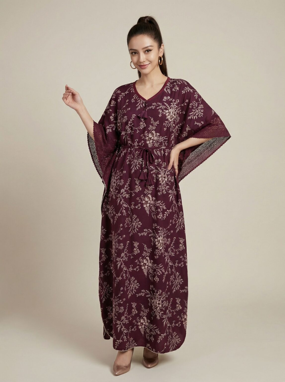 Jasmine Kaftan Nighty in Mulberry Wine, photo 1
