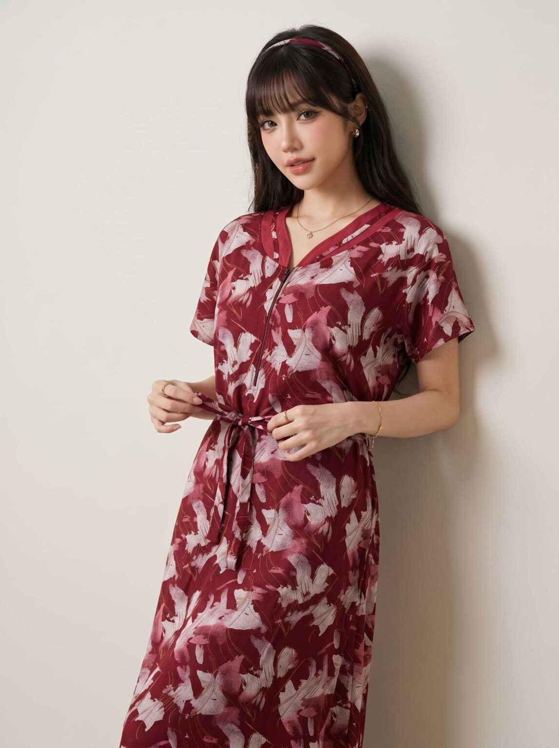 Maple Drift Belted Nighty in Pomegranate Red, photo 1