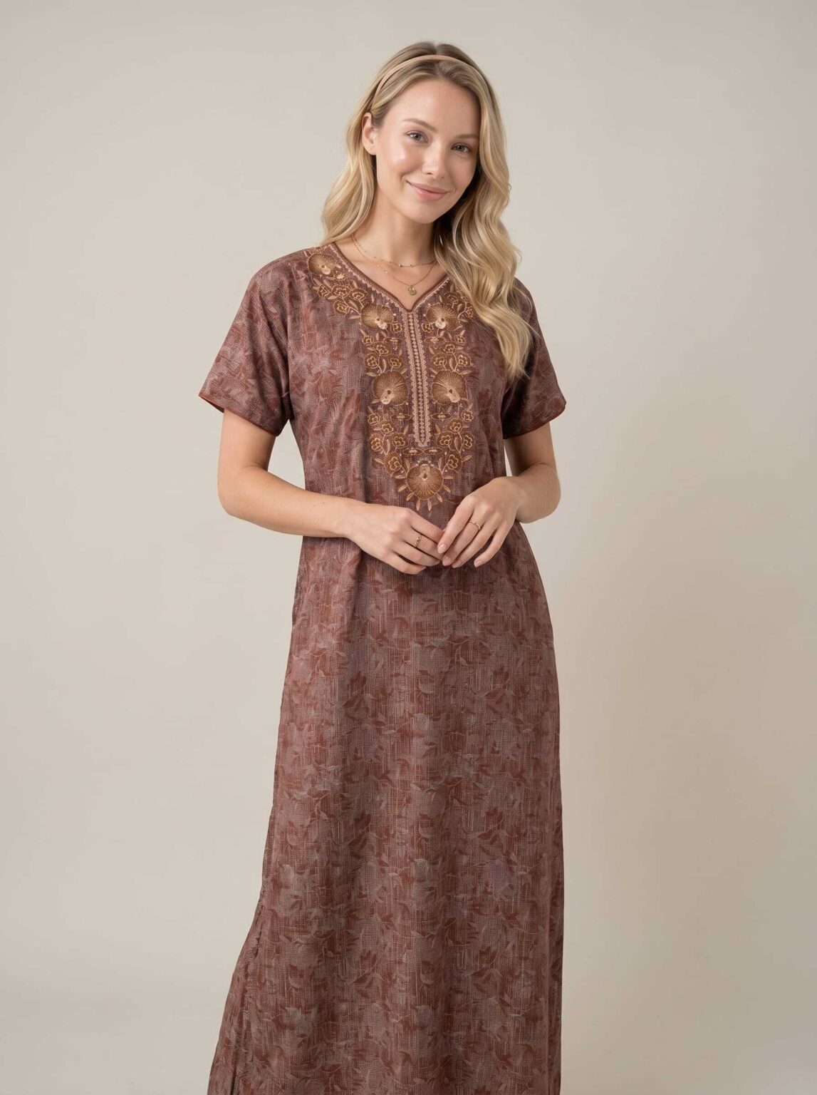 Paisley Bel Embroidered Zip Nighty in Cinnamon Rust, photo 1