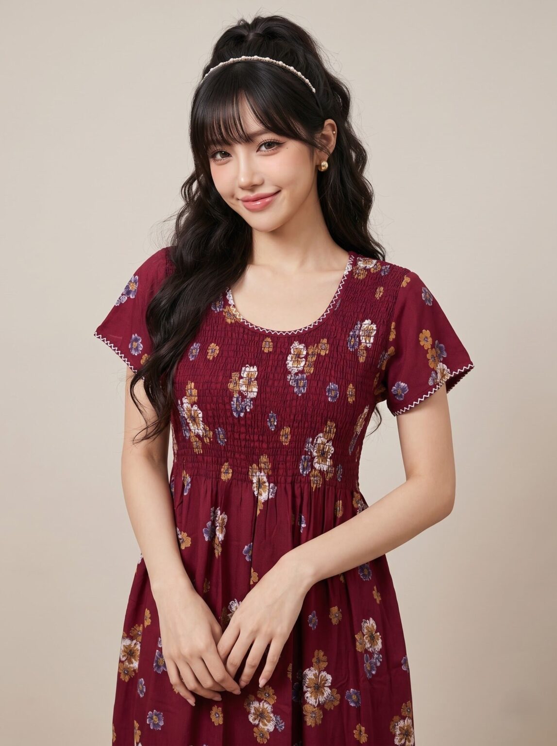Wildflower Smocked Nighty in Mulled Maroon, photo 1